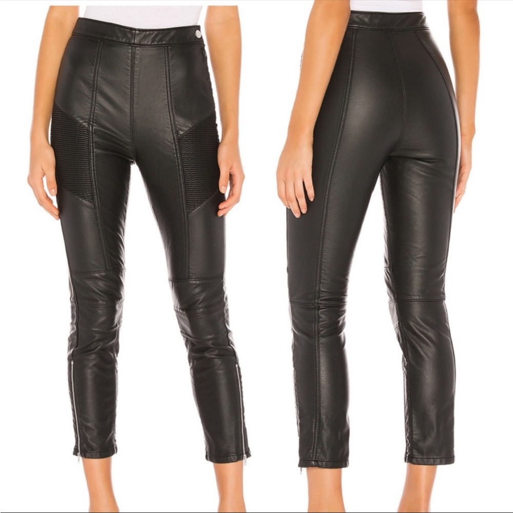 Free People Kaelin Black Moto Skinny High Rise Faux Leather Pants 4